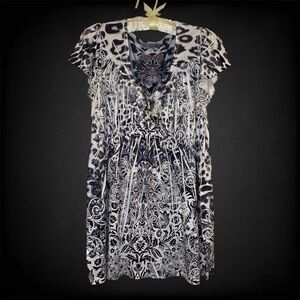 Y2K Unity World Wear Boho Grey and White Abstract Print Top